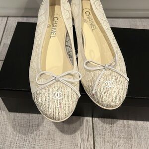 Chanel white ballet flats